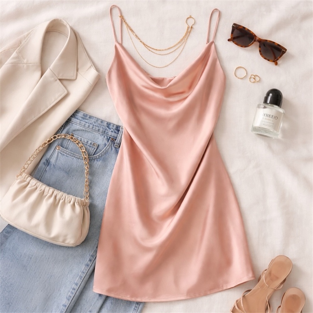 Dance & Marvel Blush Satin Cowl Neck Camisole NWT Size M